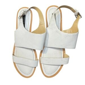 Lafayette 148 Shoes Womens Size 7 White Leather Slingback Sandals Flat‎ Strappy